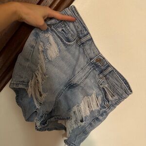 American Eagle Outfitters Light Blue Distressed Jean Shorts
